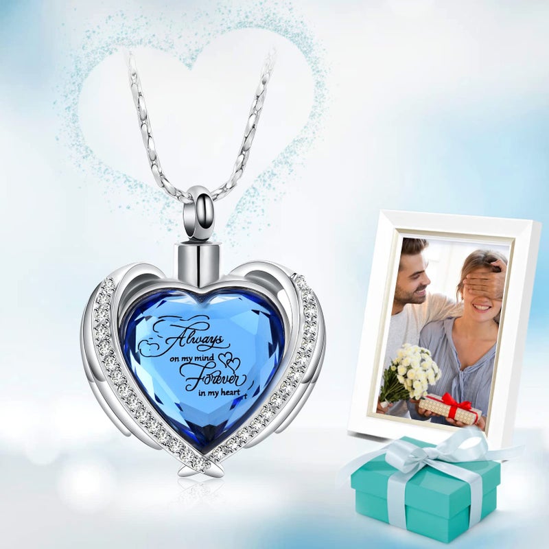 Imrsanl Cremation Jewelry for Ashes Pendant - Crystal Heart Urn Necklace with Mini Keepsake Urn Memorial Ash Jewelry (Always Blue) - Image 3